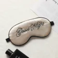 Silk Sleep Mask Champagne Satin Embroidered Good Night Soft Breathable Travel Blindfold - Beige