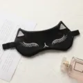 Máscara de dormir de gato de seda negra con pestañas bordadas, antifaz suave de viaje. - Negro Místico