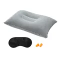 Outdoor Aufblasbares Reisekissen Set Camping Nackenkissen mit Schlafmaske und Ohrstöpseln - 3-teiliges Set quadratisches Kissen Grau