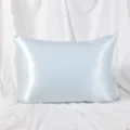 Light blue satin pillowcase with zipper closure, soft solid color silk bed pillow cover. - Mercerized Blue