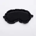 Black silk eye mask with ruffles, soft breathable elastic strap for sleep and travel. - Black