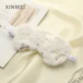 Plush sleep mask with gold butterfly print, soft comfortable shading eye cover for sleeping travel. - White Butterfly