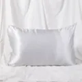 Silver satin pillowcase, smooth silk-like zipper pillow cover, solid color bedroom decor. - Silver