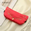 Red silk sleep eye mask with cute embroidered fox design, soft shading blindfold for resting. - Red