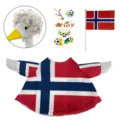 Norway flag lawn goose costume set with blonde wig, handheld flag and soccer stickers. - Norway