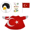 Turkey flag duck costume set with black curly wig, small flag and soccer stickers. - Turkey