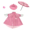 Rosa wasserdichter Regenmantel, Hut, Regenschirm und Entenspielzeug 4er-Set für 30cm Plüschpuppe. - Rosa