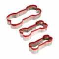 Emporte-pièces à biscuits en os en acier inoxydable avec bords rouges, lot de 3 pièces. - Lot de 3 pièces os de chien