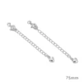 Silver extension chain for DIY jewelry making, features spring clasp and heart charm, 75mm - Plain Heart Style / Thick Silver
