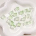 Transparent green square glass loose beads for DIY phone chains and jewelry making accessories. - 5 Pieces/Pack (11mm) / Translucent Green