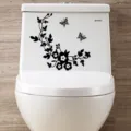 Adhesivo de inodoro de vid de flores negras y mariposa calcomanía de pared hogar - Negro