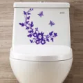 Adhesivo de inodoro con mariposa floral morada extraible, decoracion de pared de bano. - Púrpura
