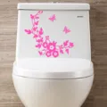Pegatina de inodoro mariposa rosa extraible de vinilo para decoracion de bano impermeable - Rosa rojo