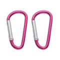 Pair of vibrant pink aluminum alloy D-shape carabiners, ideal for outdoor gear and backpacks. - D-Shape Style 24x46mm / Rose Red