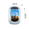 3D fake window wall sticker detail showing Notre-Dame cathedral view and product dimensions. - EW023
