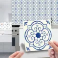 Adhesif carrelage vintage bleu blanc impermeable papier peint mural pour cuisine principal - 10x10cm : pack de 20 / CRY004