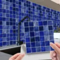 Adhesivo de baldosas de mosaico azul impermeable para pelar y pegar decoracion de cocina - Película de cristal - pack de 20, 10x10 cm / CRY016