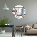 Vista dettagliata dell'adesivo murale specchio tennis in acrilico, decorazione moderna. - Piccolo - 15 cm / Argento