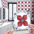 Autocollant de carrelage floral vintage pour deco murale de cuisine, mosaique etanche. - 10x10cm : pack de 20 / CRY002