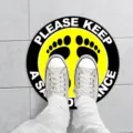 Social distancing floor sticker safety sign round black yellow warning floor decal marker - XG008 5 Sheets
