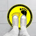 Social distancing floor sticker round yellow warning sign with footprint design for public place - XG013 5 Sheets