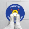 Social distancing floor sticker round yellow smiley face safety sign for office and retail. - XG021 5 Sheets