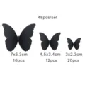 3D butterfly wall sticker set detail showing three sizes and 48 pieces for room decor. - Pearlescent Paper Butterflies Style D: 48 Pcs / Charcoal Black