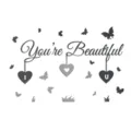 Adhesivo de pared acrilico espejo DIY con texto inspirador y mariposas decorativas. - Negro