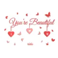 Adhesivo de pared espejo acrílico DIY frase en inglés corazón mariposa decor - Rojo