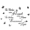 Acrylic mirror kitchen wall sticker with English quotes and butterfly decor details. - Black