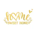 Détail d'adhésif mural en acrylique miroir doré, texte home sweet home et cœur. - Or
