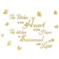 Gold acrylic mirror wall sticker with kitchen quotes and butterfly decor, home decor. - Gold