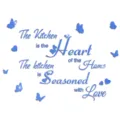 Acrylic mirror kitchen wall sticker with motivational English text and butterfly decor. - Blue