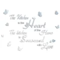 Acrylic mirror wall sticker with English kitchen quote and butterfly decor for home decoration. - Silver
