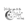 Acrylic mirror wall sticker with moon, stars and loving quote design for kids room decor. - Black