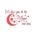 Red acrylic mirror wall sticker with moon, stars, and love quote for kids room decor. - Red