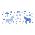 Blue unicorn mirror acrylic wall sticker set for kids room DIY self-adhesive decor. - Blue