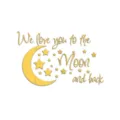 Gold mirror acrylic wall sticker featuring moon, stars, and inspirational quote for kids room. - Gold