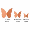 Size chart showing 3D pearl paper butterfly wall stickers in three assorted dimensions. - Pearlescent Paper Butterflies Style D: 48 Pcs / Copper Star