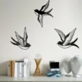 Acrylic mirror bird wall stickers, 3D flying swallows for living room bedroom home decor. - Size S / Black
