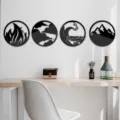 Acrylic 3D mirror wall stickers four elements design wind fire water earth round decor set - Small (JM1007S) / Black