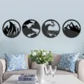 3D acrylic mirror wall sticker four elements round mirror decor living room background wall - JM1007 / Size S / Black