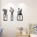3D acrylic mirror vase wall sticker, self-adhesive floral wall art for home decor and living room. - Size S / Black