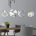 Acrylic wall mirror set 3d round four elements stickers home decor mirror art. - Small (JM1007S) / Silver