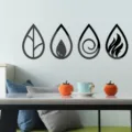 Detail view of 3D four elements acrylic wall sticker in modern home interior scene. - JM1006 / Size S / Black
