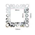 Acrylic mirror wall sticker detail showing square hollow decorative pattern and precise dimensions. - Gold