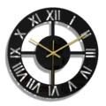 Moderne horloge murale en acrylique noir avec chiffres romains et aiguilles dorées décoration - CC312 / Noir