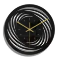 Détail de l'horloge murale moderne en acrylique noir avec motif argenté 3D et aiguilles dorées. - CC318 / Noir