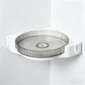 Punch-free bathroom corner rotating storage shelf organizer with clear tray and dual hooks. - Transparent Gray