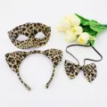 Ensemble masque bandeau nœud papillon imprimé léopard Halloween costume cosplay - Lot de 3 pièces